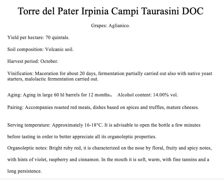 Torre del Pater Irpinia Campi Taurasini DOC