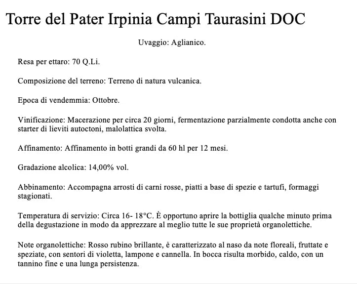 Torre del Pater Irpinia Campi Taurasini DOC