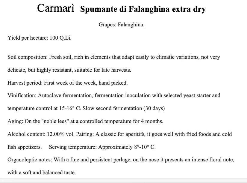 Falanghina Spumante "Carmarì"Extra Dry