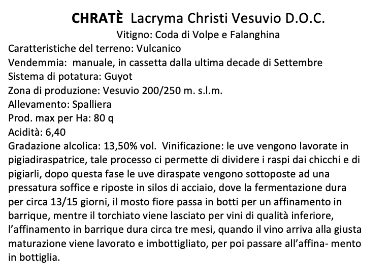 Chrate'. Lacryma Christi del Vesuvio Bianco DOC