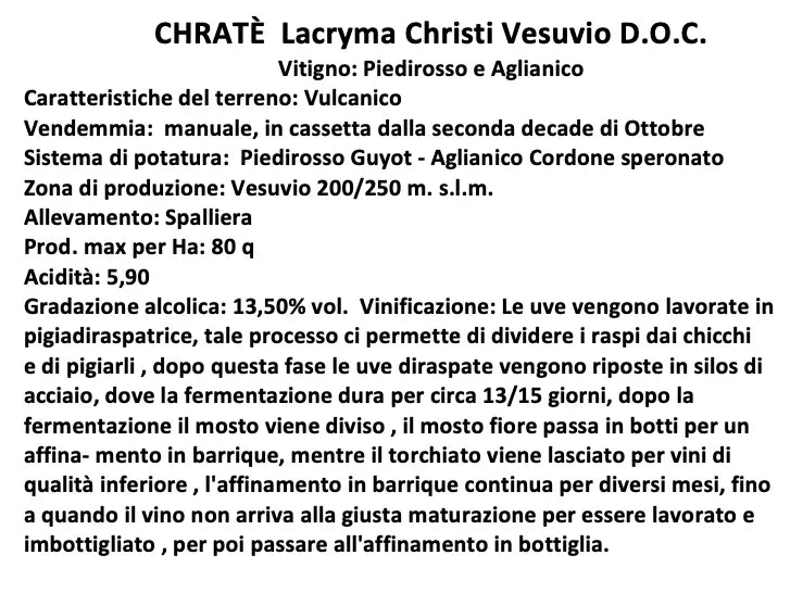 Chrate' Lacryma Christi del Vesuvio Rosso D.O.C.
