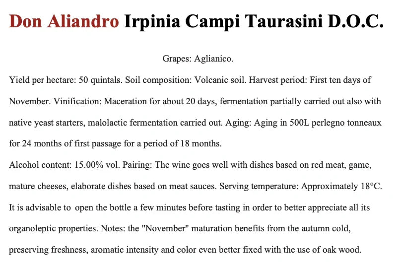 Don Aliandro Irpinia Campi Taurasini DOC