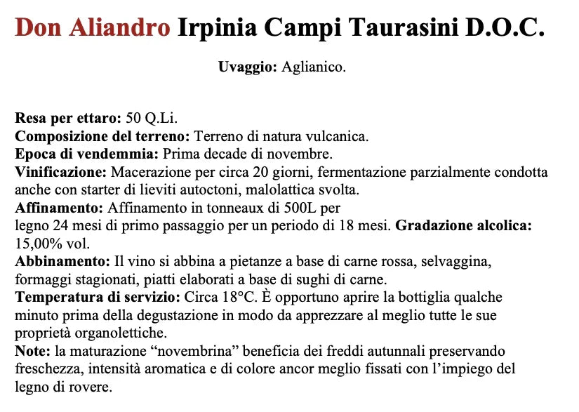Don Aliandro Irpinia Campi Taurasini DOC