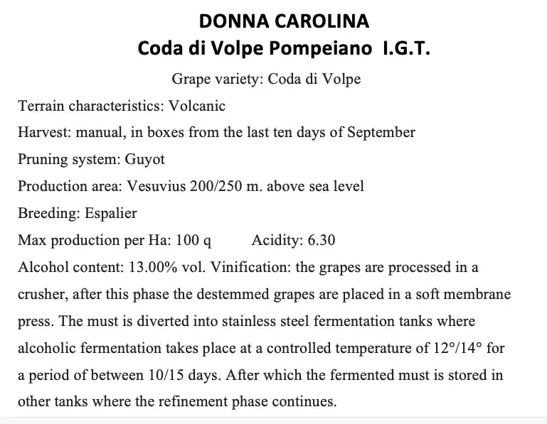 Donna Carolina Coda di Volpe Pompeiano IGT