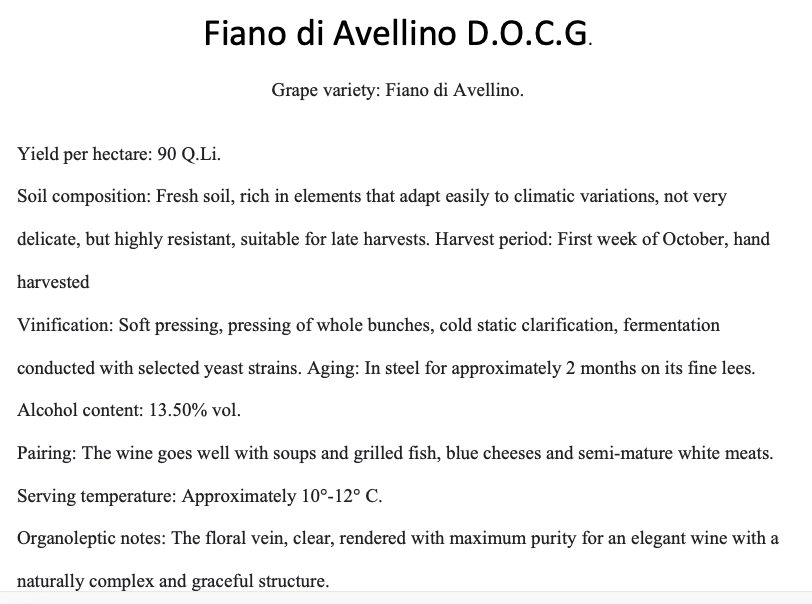 Fiano di Avellino DOCG