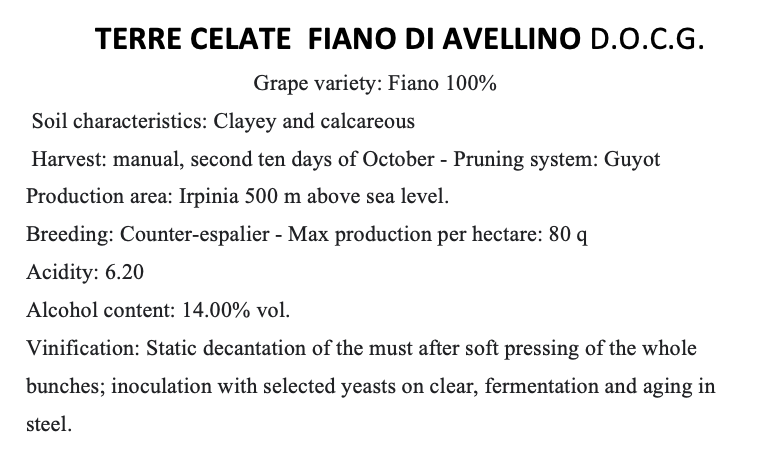 Terre Celate Fiano di Avellino DOCG