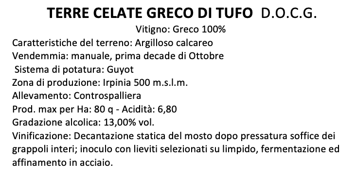 Terre Celate Greco di Tufo DOCG