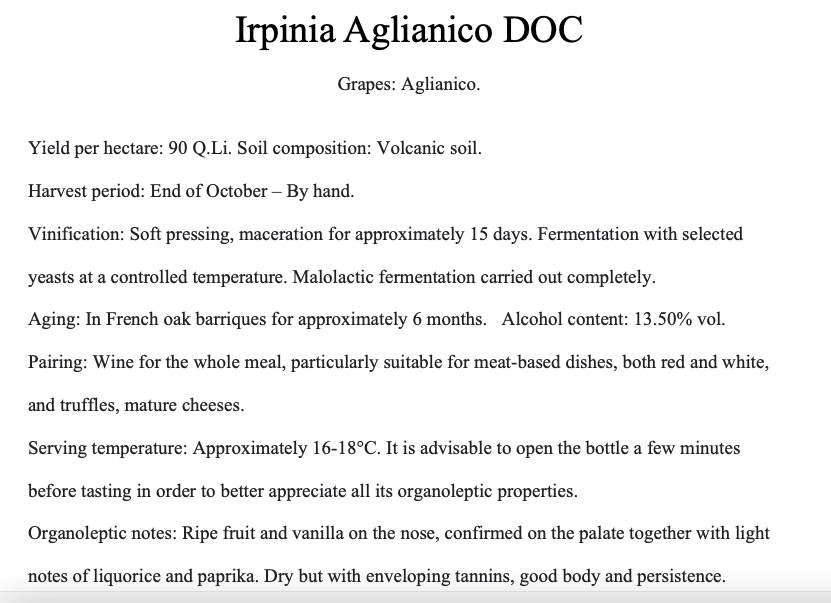 Aglianico Irpinia DOC