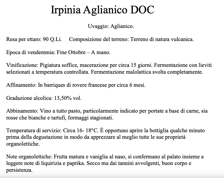 Aglianico Irpinia DOC