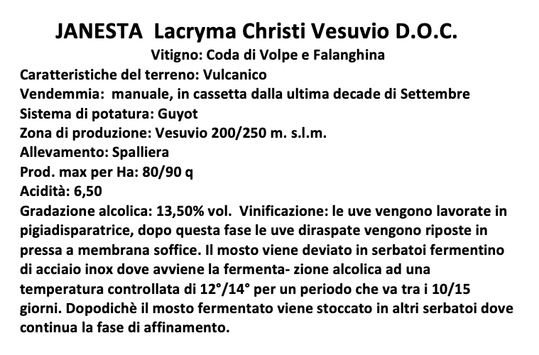 Janesta Lacryma Christi del Vesuvio Bianco DOC