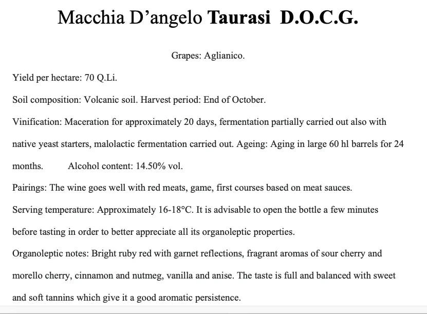 Macchia D'Angelo Taurasi DOCG