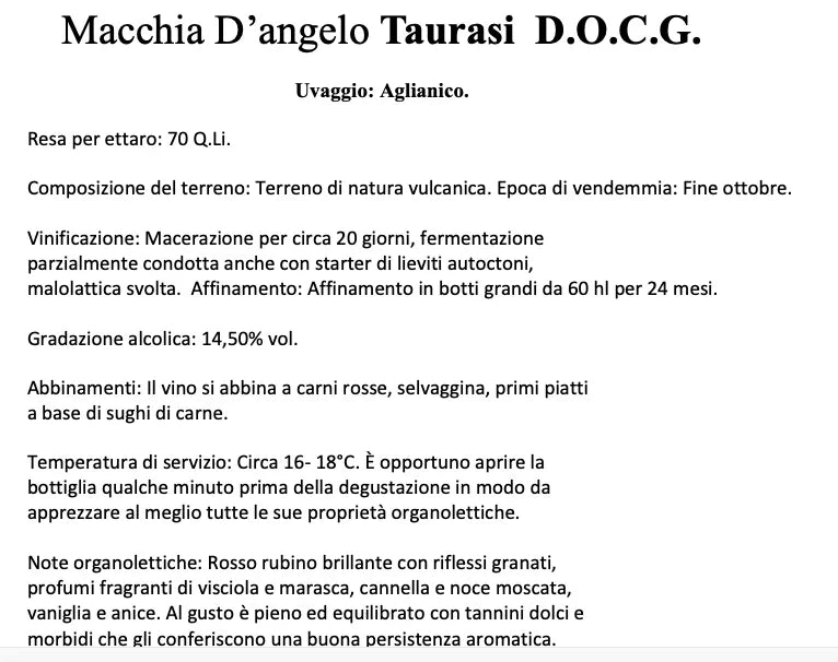 Macchia D'Angelo Taurasi DOCG