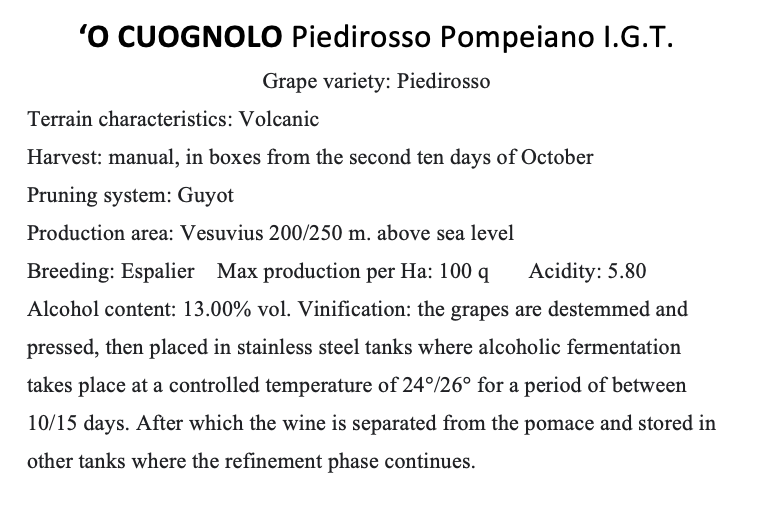 O' Cuognolo Piedirosso Pompeiano I.G.T.