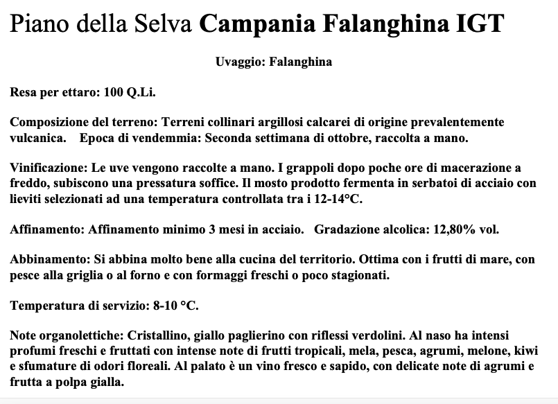 Piano Della Selva Campania Falanghina I.G.T.
