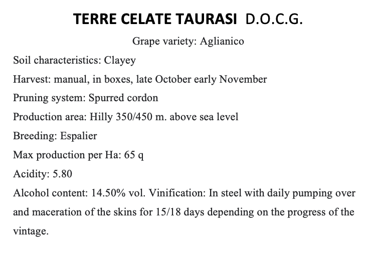 Terre Celate Taurasi D.O.C.G. - L'Essenza della Campania in un Calice