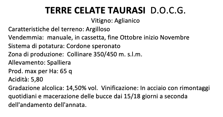 Terre Celate Taurasi D.O.C.G. - L'Essenza della Campania in un Calice