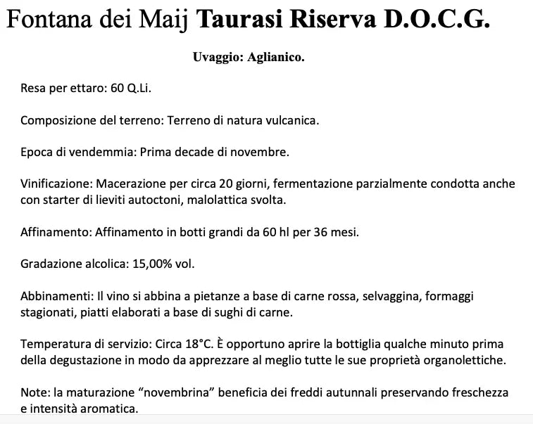 Fontana dei Maij Taurasi Riserva DOCG