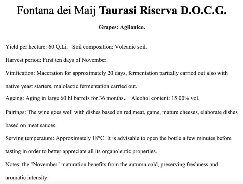 Fontana dei Maij Taurasi Riserva DOCG