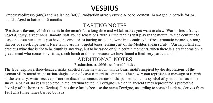 Vesbius Lacryma Christi del Vesuvio Riserva Rosso DOC