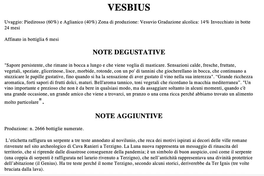 Vesbius Lacryma Christi del Vesuvio Riserva Rosso DOC