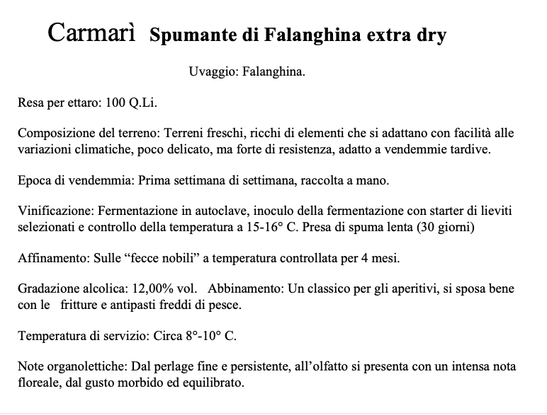 Carmari' Falanghina Extra Dry Sparkling Wine