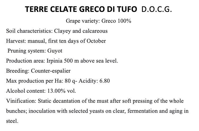 Terre Celate Greco di Tufo D.O.C.G.